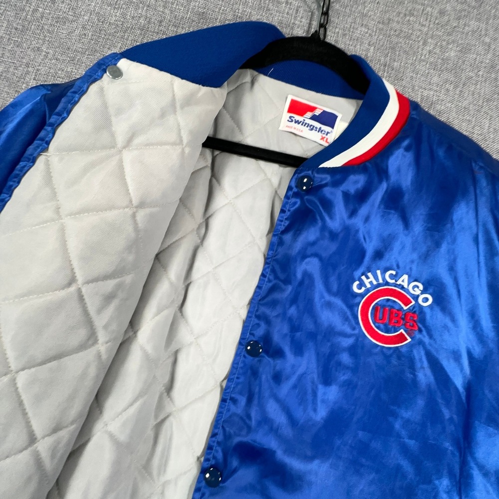Vintage 80s Swingster Chicago Cubs Satin Bomber Jacket Mens XL Quilted USA Made